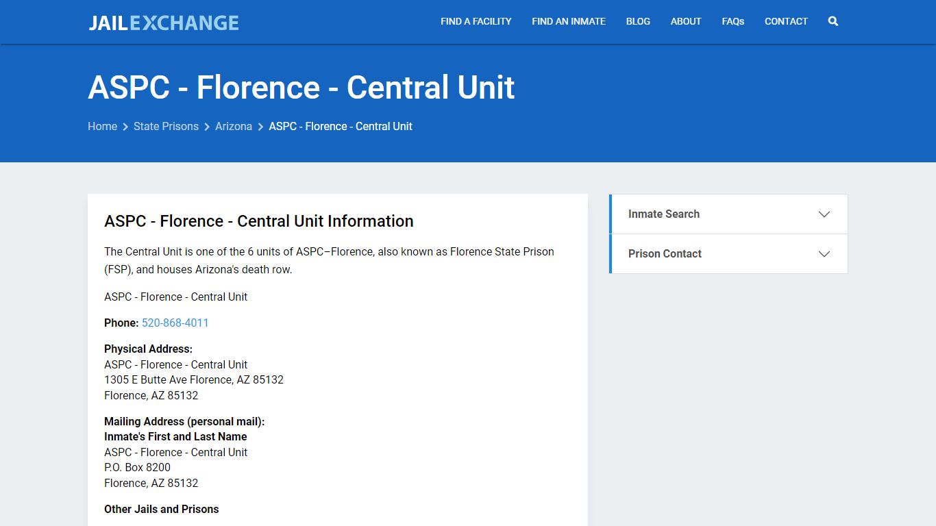 ASPC - Florence - Central Unit Inmate Search, AZ - Jail Exchange
